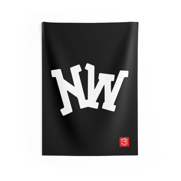 Nerdee's World Gaming (eSports Team) Official Logo (White) - Indoor Wall Tapestries - Black