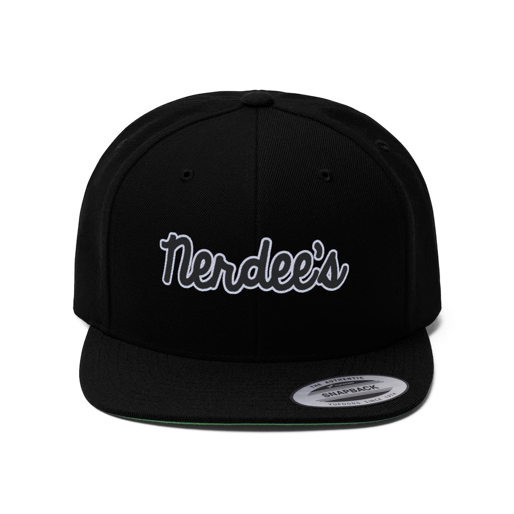 Nerdee's Script Logo (Blk/White) - Unisex Flat Bill Hat