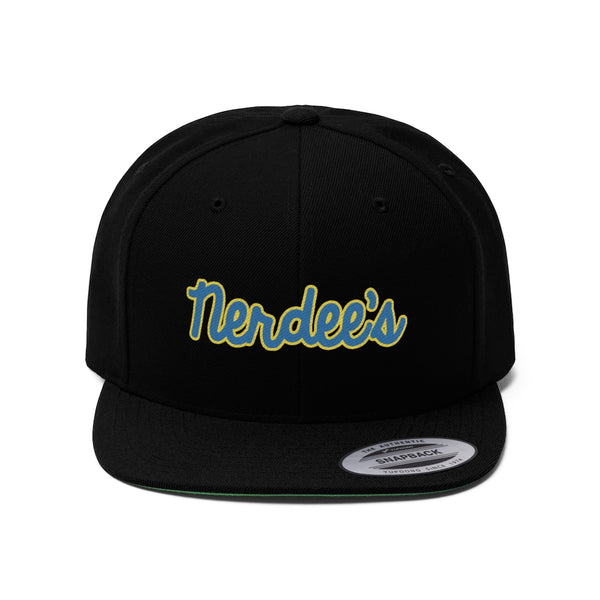Nerdee's Script Logo (Blue/Gold) - Unisex Flat Bill Hat