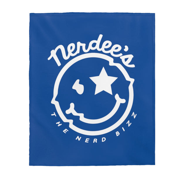 Nerdee's Official Logo - Velveteen Plush Blanket - Blue