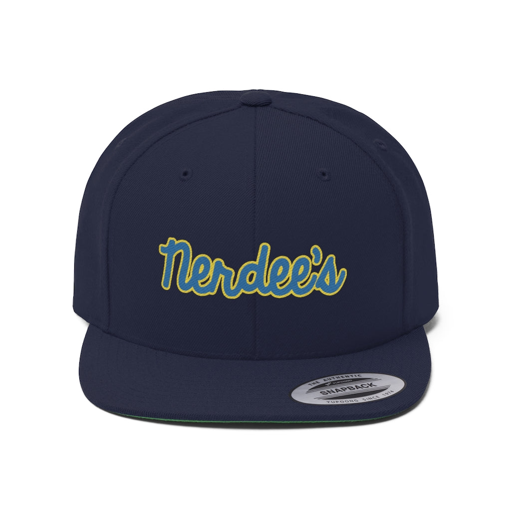 Nerdee's Script Logo (Blue/Gold) - Unisex Flat Bill Hat