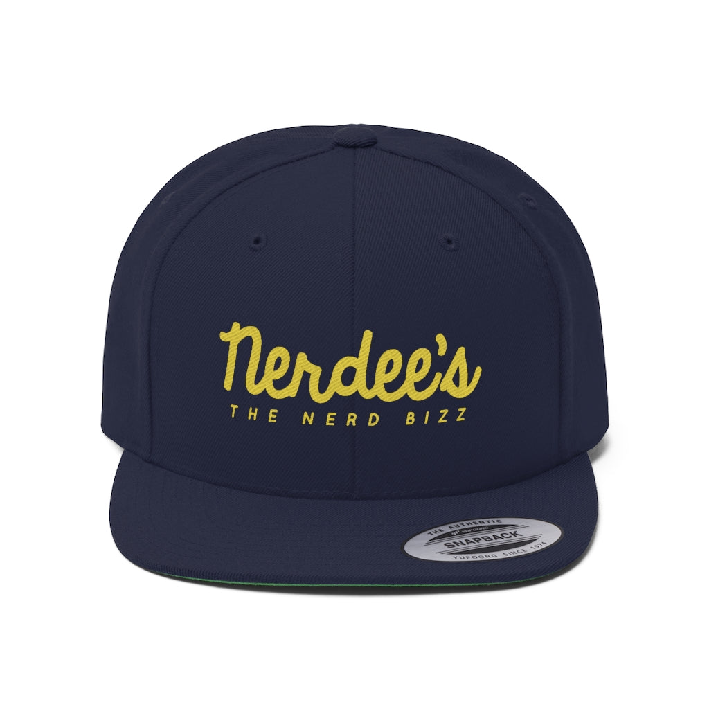 Nerdee's - The Nerd Bizz - Script Logo (Gold) - Unisex Flat Bill Hat