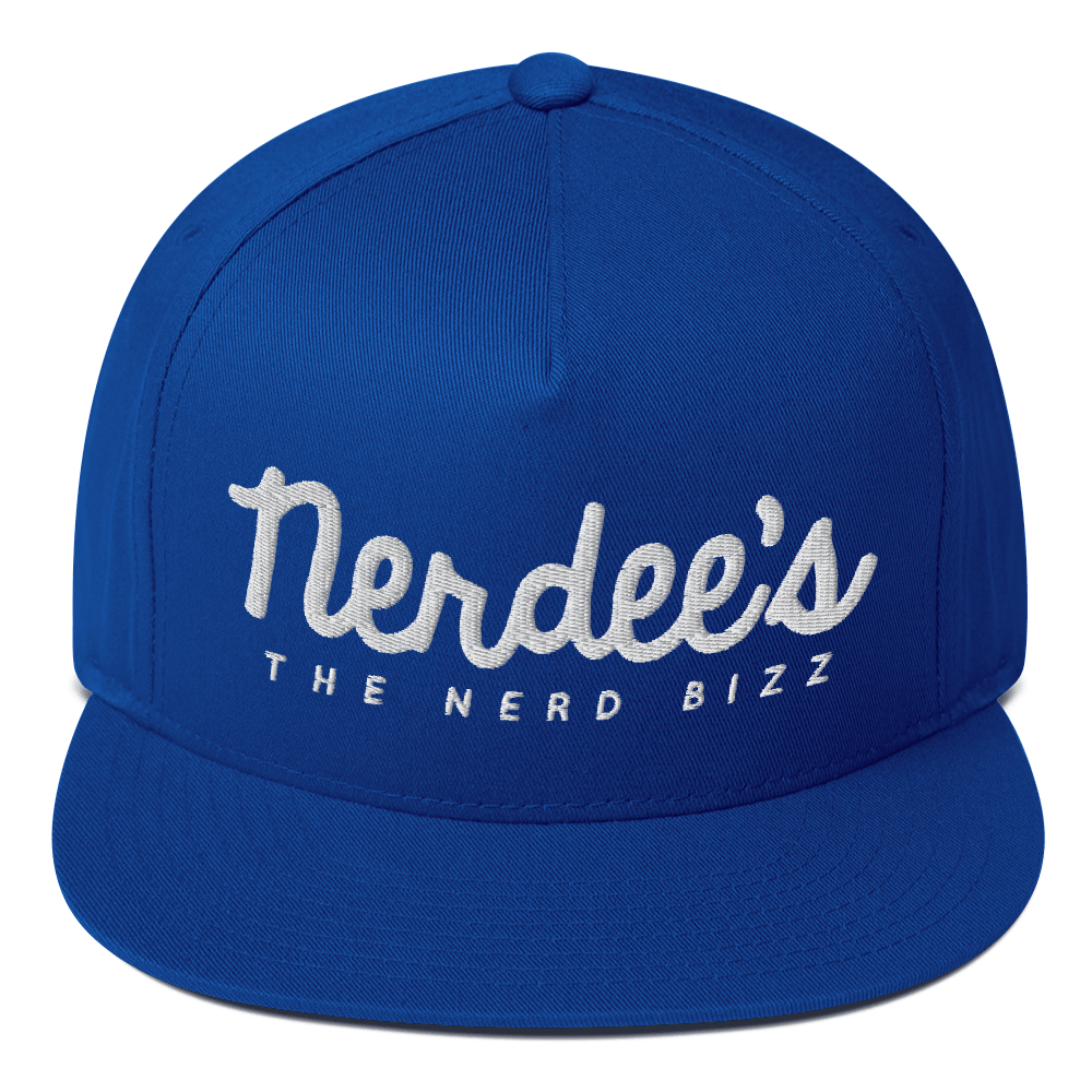 Nerdee's - The Nerd Bizz - Official Script Logo (White) Flat Bill Cap