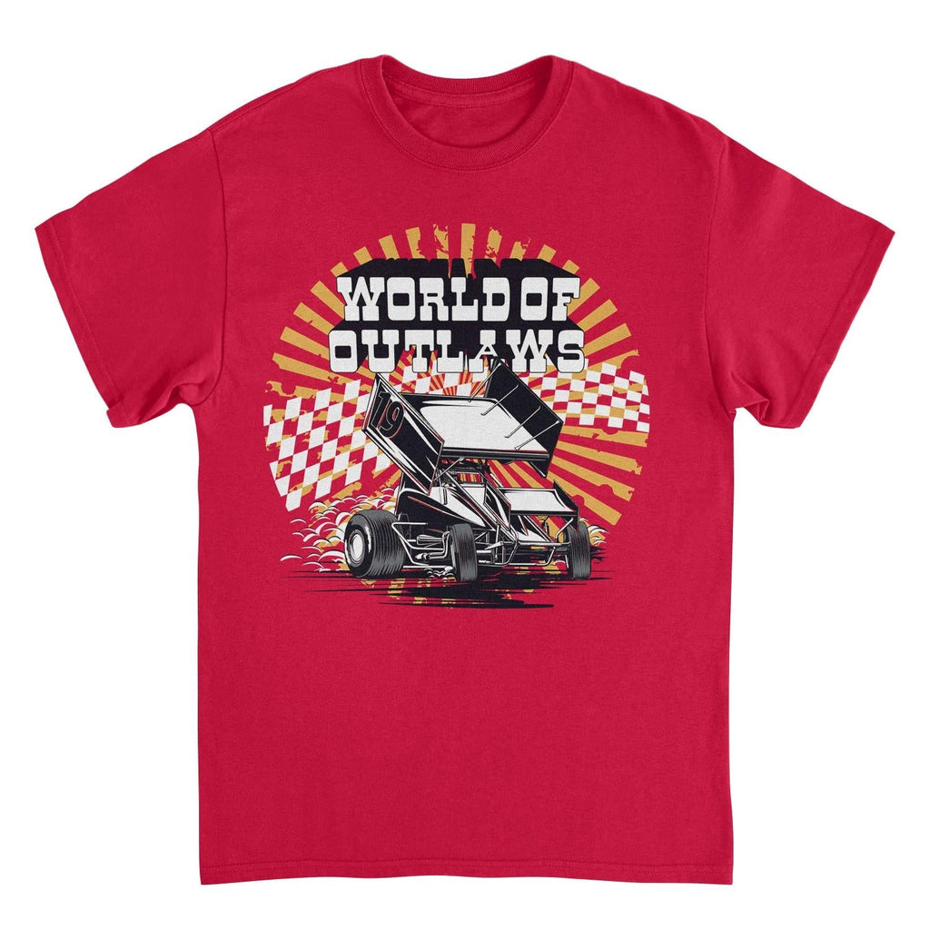 World of Outlaws Yellow Starburst Red T-Shirt