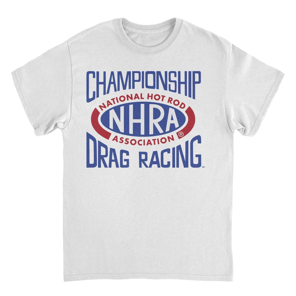 NHRA National Hot Rod Association Drag Racing Red Blue Logo White T-Shirt