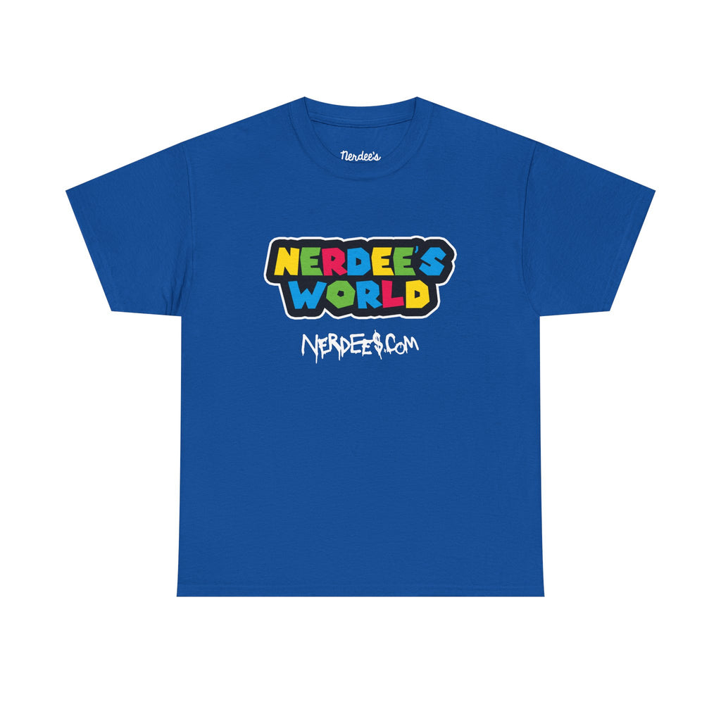 Nerdee's Retro Parody Tees - "Nerdes's World" 8 Bit Design 01 - Unisex Heavy Cotton Tee - Nerd Drip