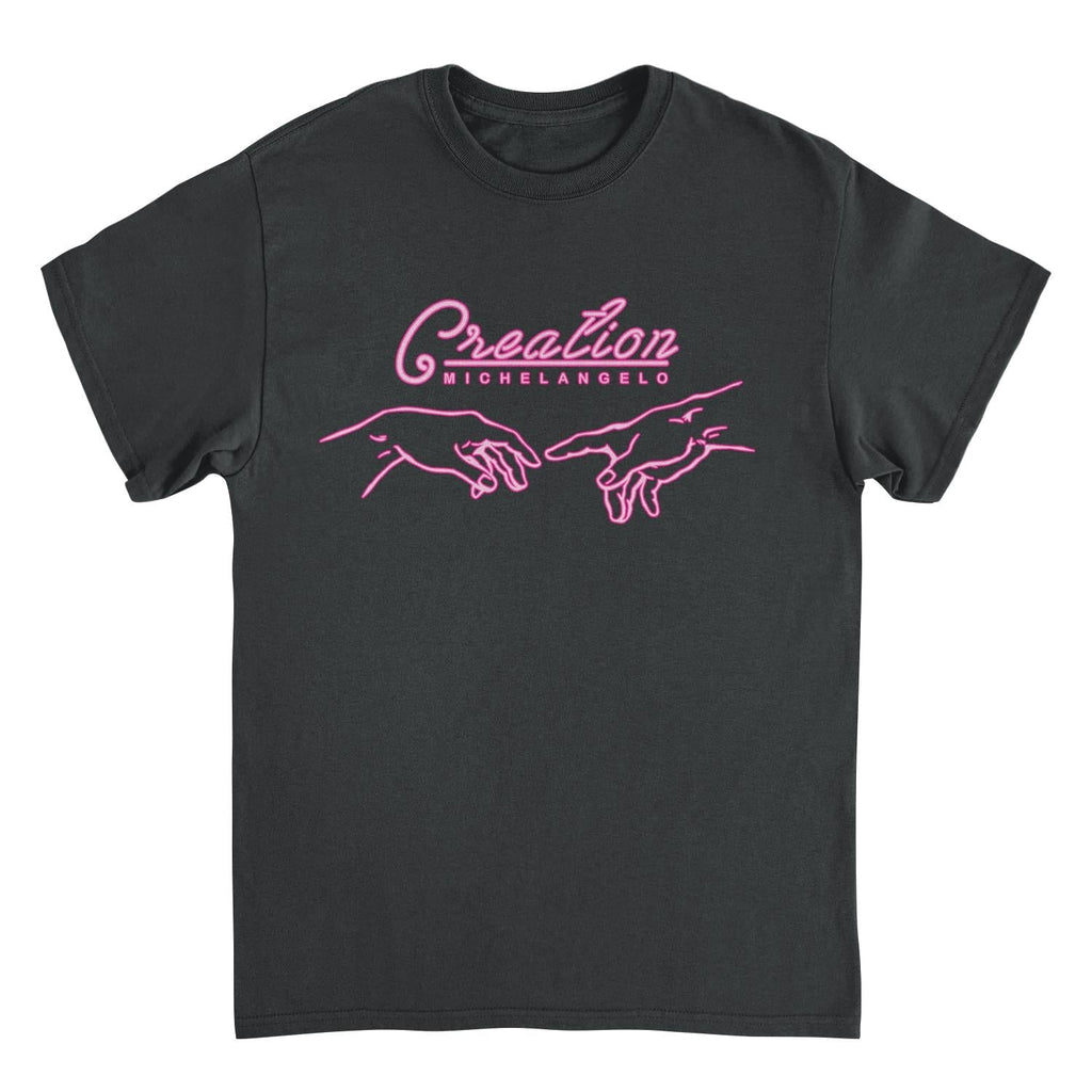 Classic Paintings Neon Creation Michelangelo Black T-Shirt
