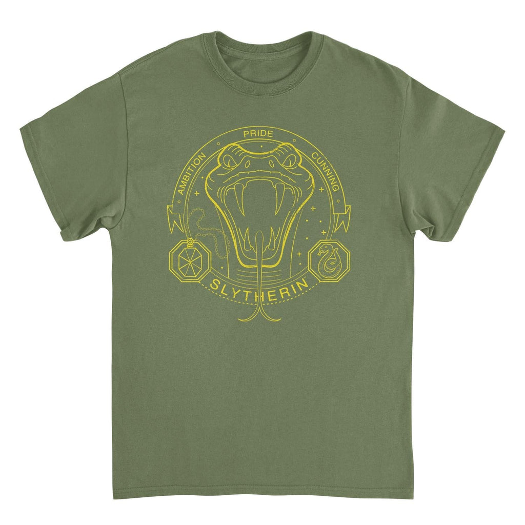 Harry Potter Minimalist Mascot Slytherin Outline Military Green T-Shirt