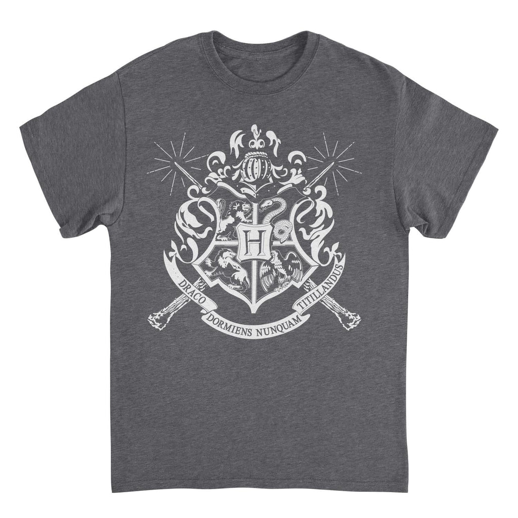 Harry Potter White Hogwarts Emblem Dark Heather T-Shirt