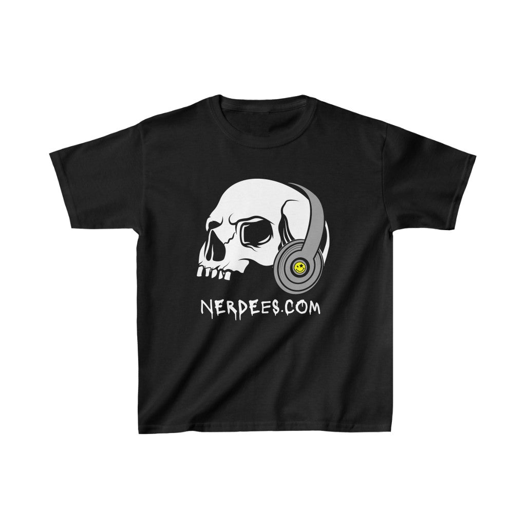 Nerdee's - Nerdees.com "Skull Phones" (Gray Design 01) - Kids Heavy Cotton™ Tee