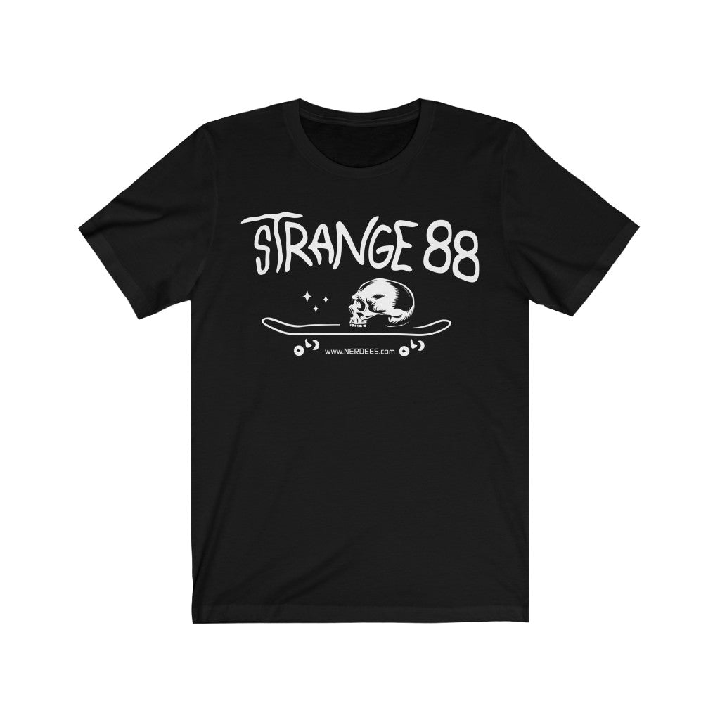 Strange 88 Retro Logo Tee "Skater Skull" (White) - Unisex Jersey Short Sleeve Tee