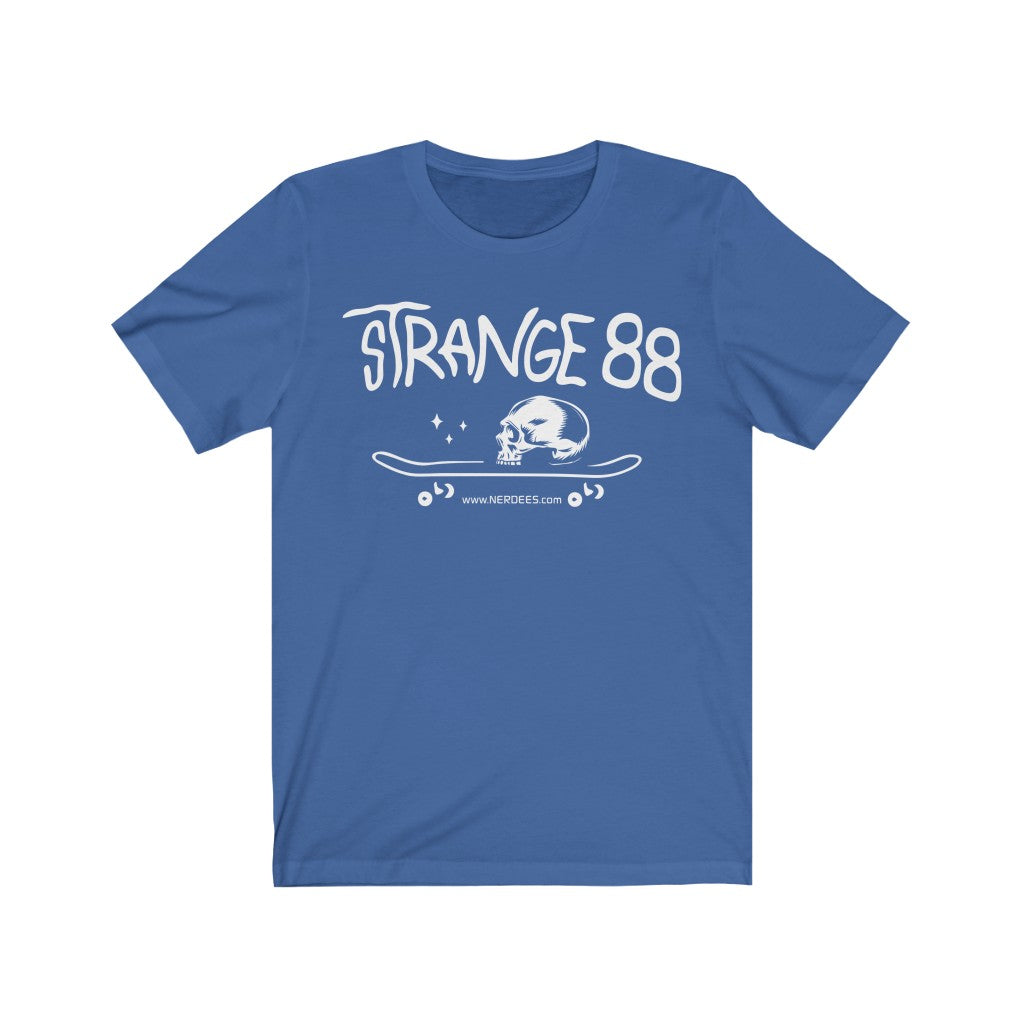 Strange 88 Retro Logo Tee "Skater Skull" (White) - Unisex Jersey Short Sleeve Tee