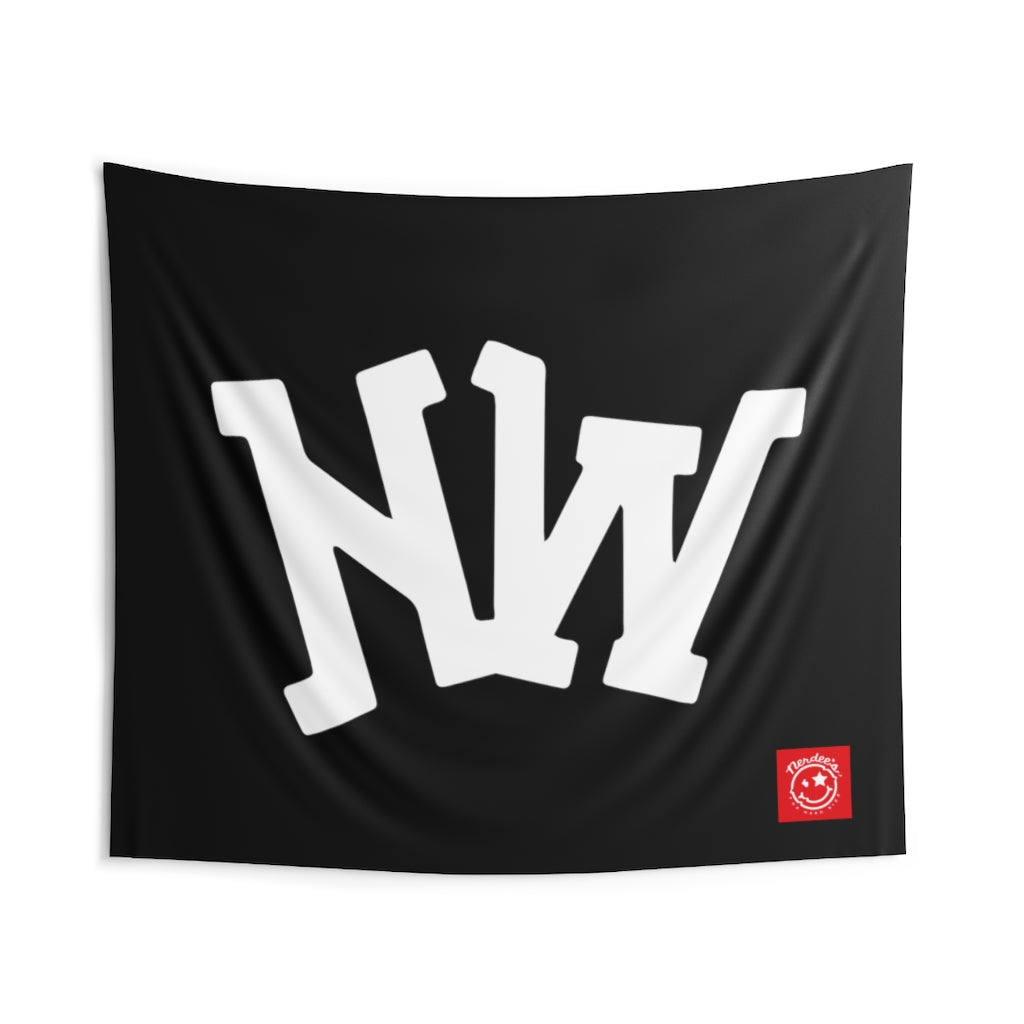 Nerdee's World Gaming (eSports Team) Official Logo (White) - Indoor Wall Tapestries - Black