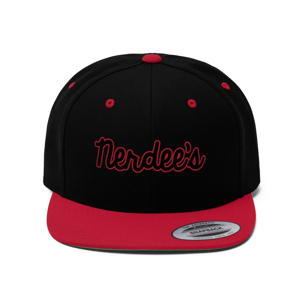 Nerdee's Script Logo (Blk/Red) - Unisex Flat Bill Hat