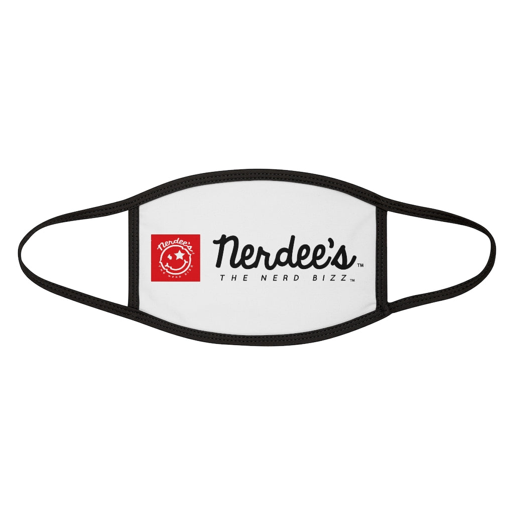 Nerdee's - Mixed-Fabric Face Mask - "The Nerd Bizz" Red Banner Logo - White