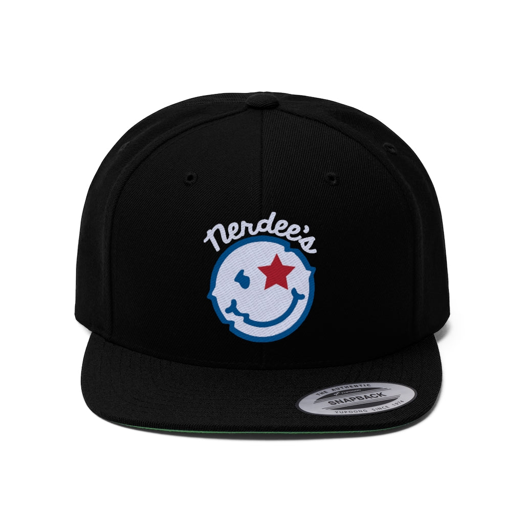 Nerdee's Official logo (WHT/BLU/RED) - Unisex Flat Bill Hat