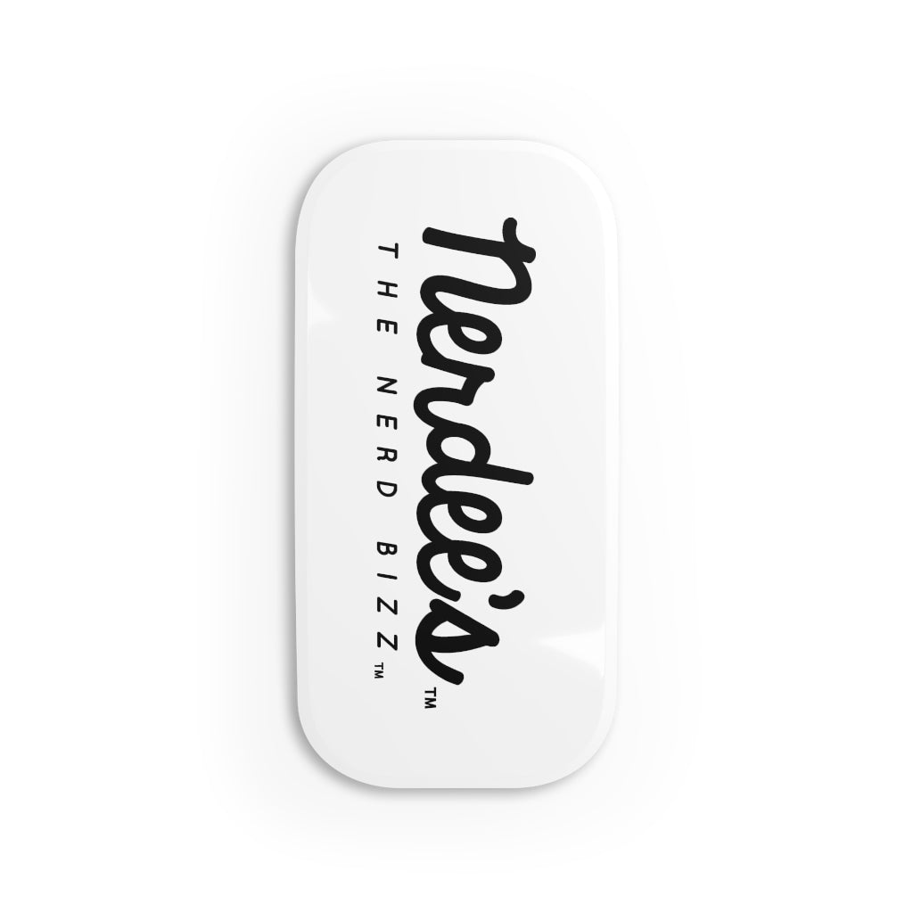 Nerdee's Script Logo - Phone Click-On Grip - White