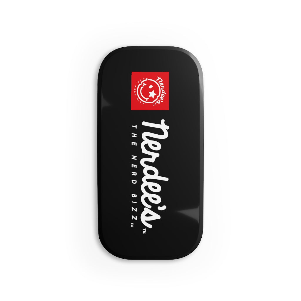 Nerdee's Red Banner Logo - Phone Click-On Grip - Black
