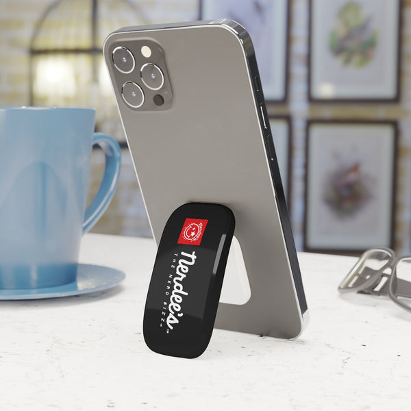 Nerdee's Red Banner Logo - Phone Click-On Grip - Black