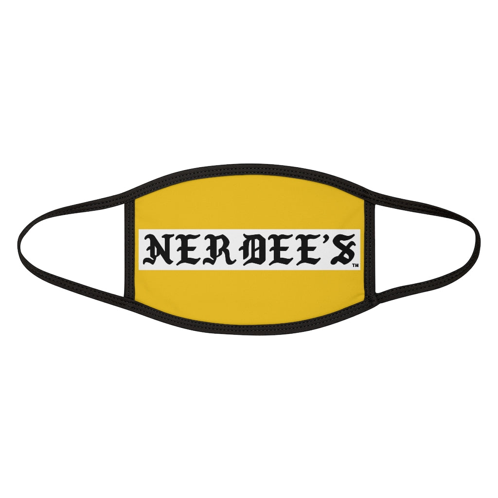 Nerdee's -  Old English White Banner - (WHT Design 01) - Mixed-Fabric Face Mask (Adult Large Fit) - Yellow