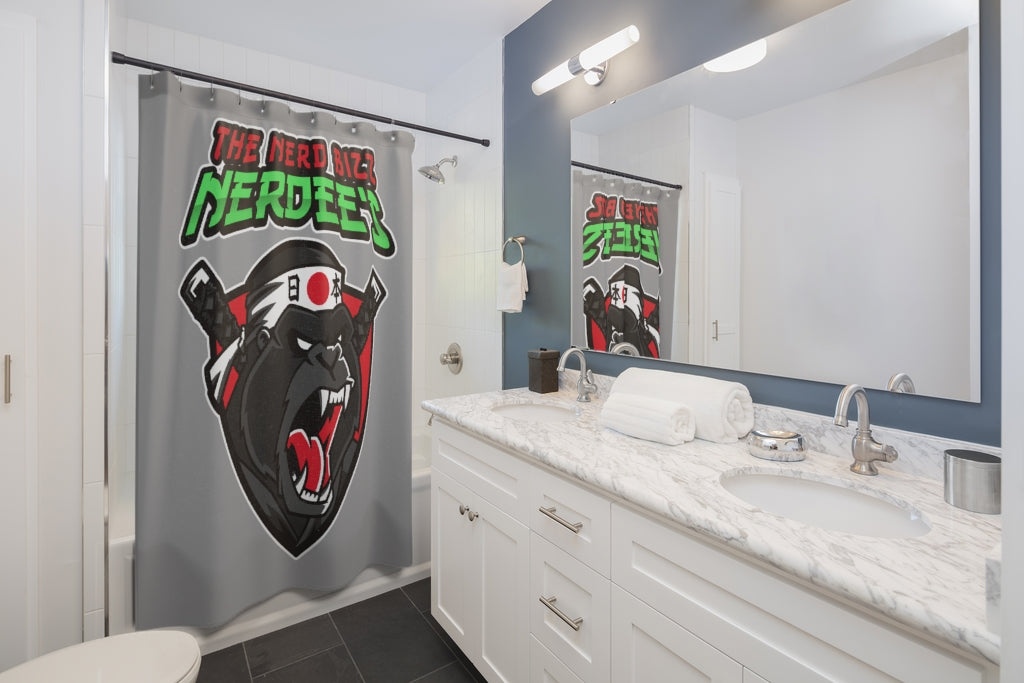 Nerdee's "Gorilla Samurai" Gray Shower Curtain