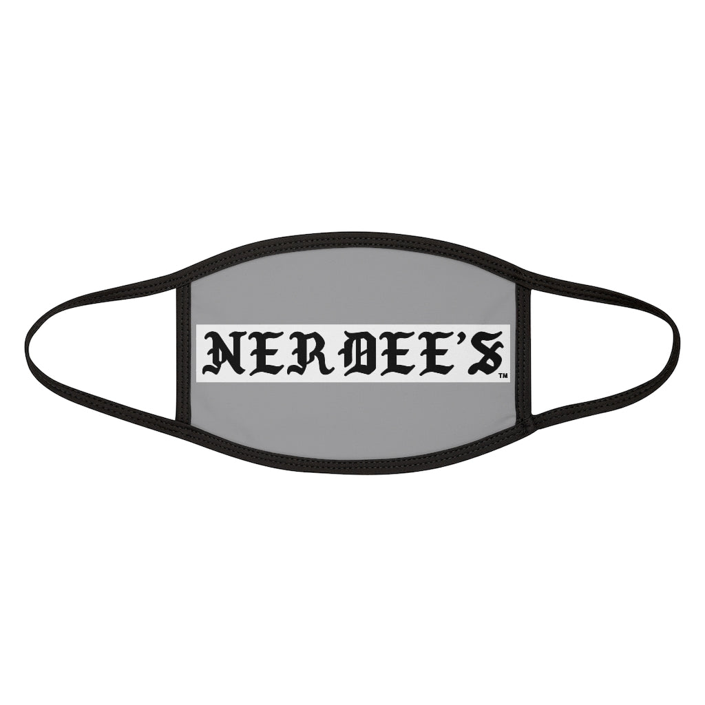 Nerdee's -  Old English White Banner - (WHT Design 01) - Mixed-Fabric Face Mask (Adult Large Fit) - Gray