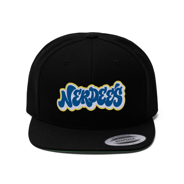 Nerdee's BLU/WHT/YEL Graffiti Style II Logo - Unisex Flat Bill Hat