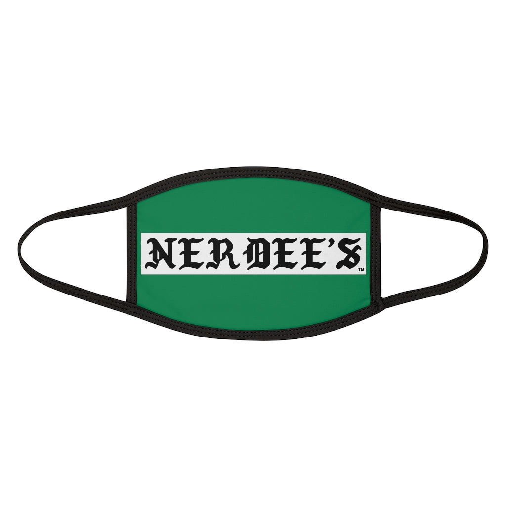 Nerdee's -  Old English White Banner - (WHT Design 01) - Mixed-Fabric Face Mask (Adult Large Fit) - Green