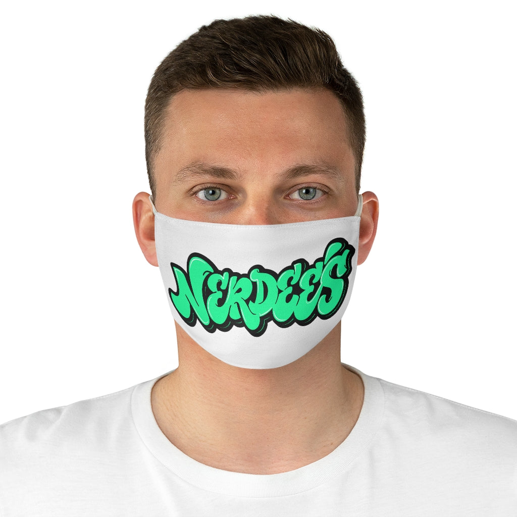 Nerdee's Original Green Graffiti Logo Fabric Face Mask - White