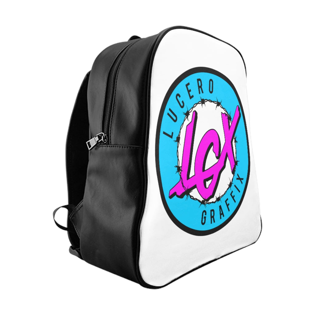 LGX School Backpack - BLK/AQU/PNK Logo - White