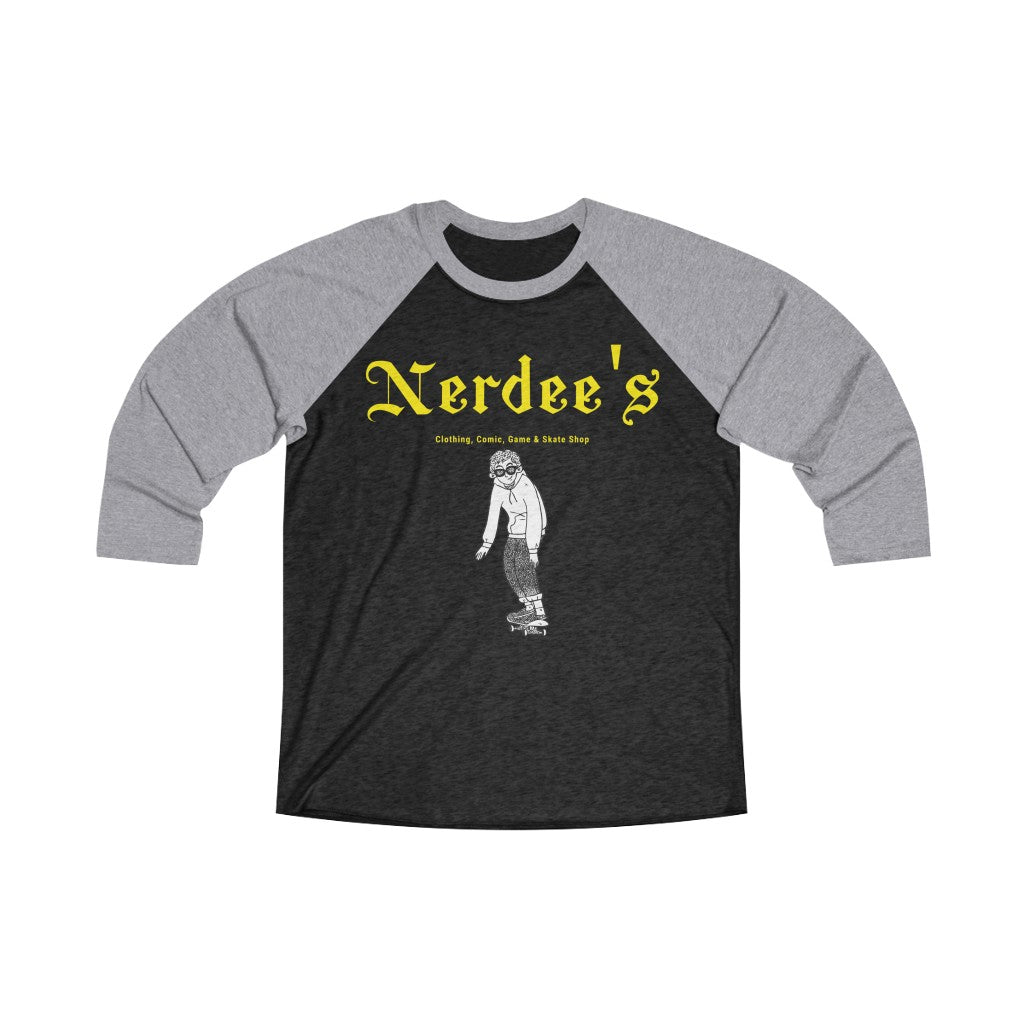 Nerdee's "Skater Dude" (Yellow) - Unisex Tri-Blend 3/4 Raglan Tee