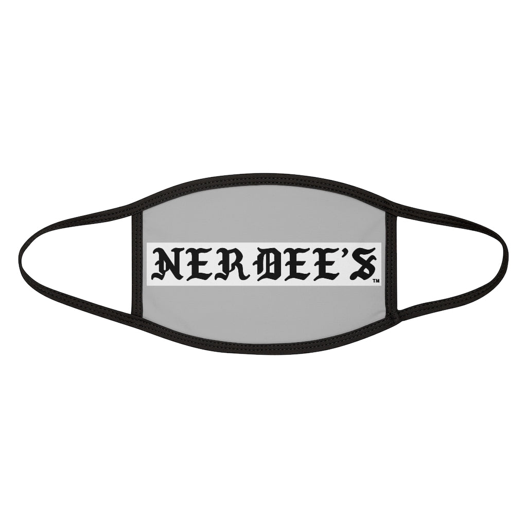 Nerdee's -  Old English White Banner - (WHT Design 01) - Mixed-Fabric Face Mask (Adult Large Fit) - Light Gray