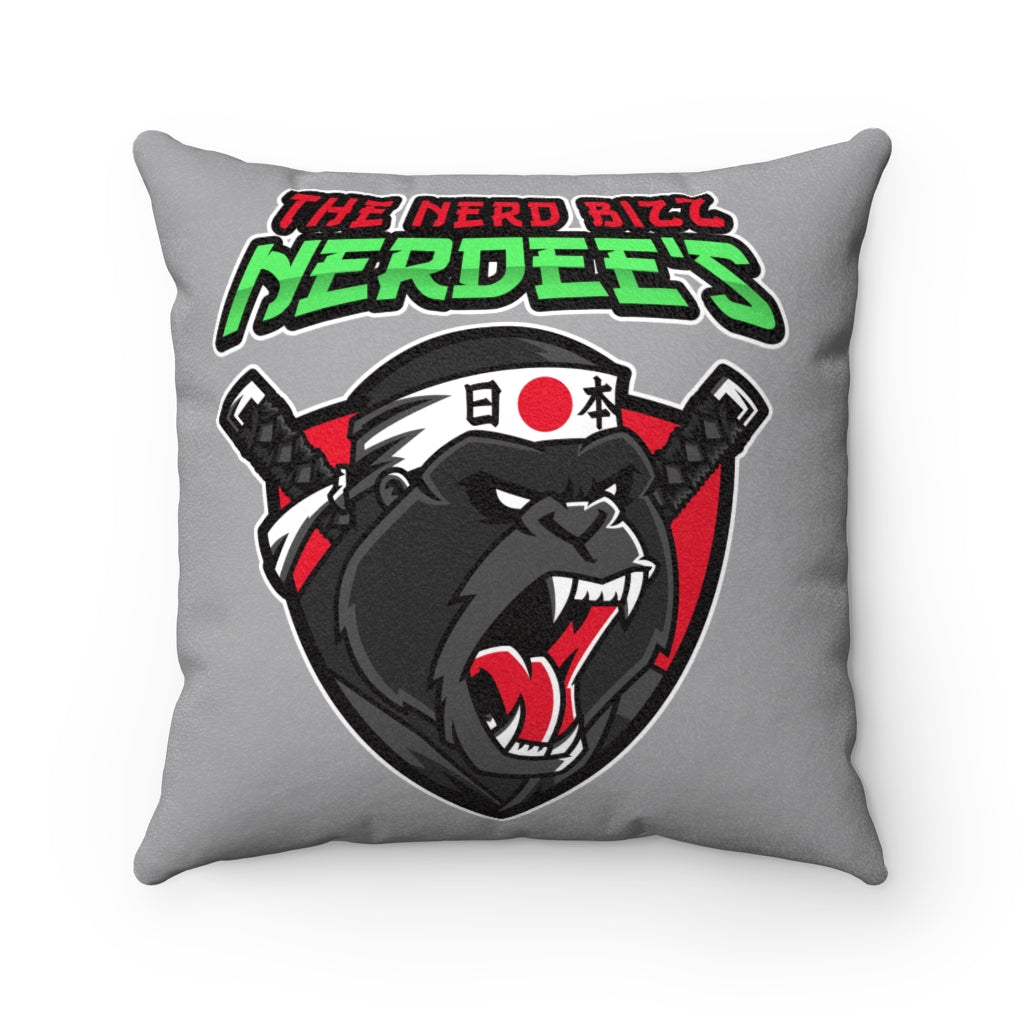 Nerdee's "Gorilla Samurai" Gray Faux Suede Square Pillow Case