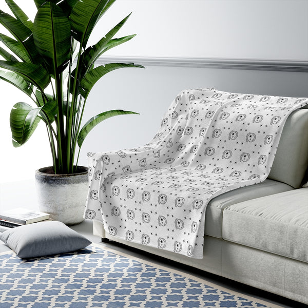 Nerdee's Logo Pattern (Design 01) - Velveteen Plush Blanket - White
