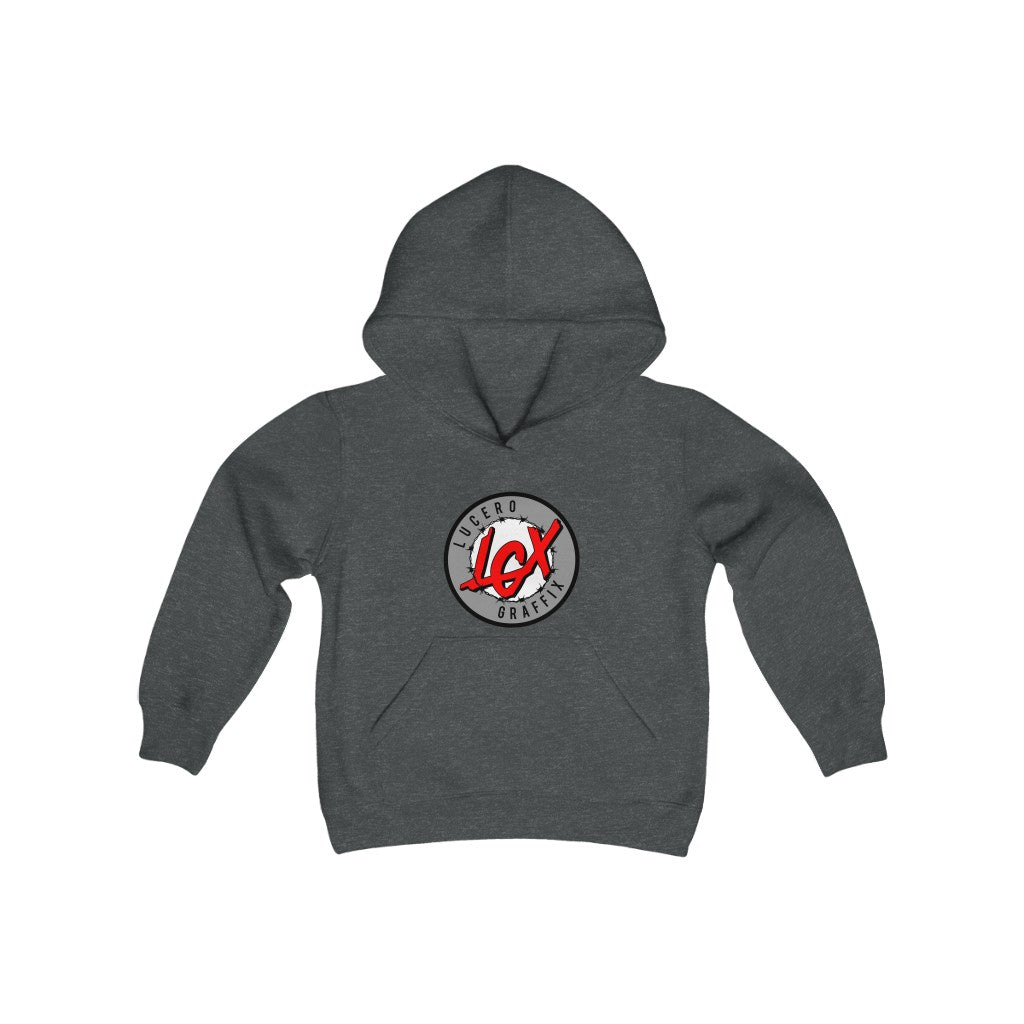 LGX GRY/RD Logo - Youth Heavy Blend Hooded Sweatshirt