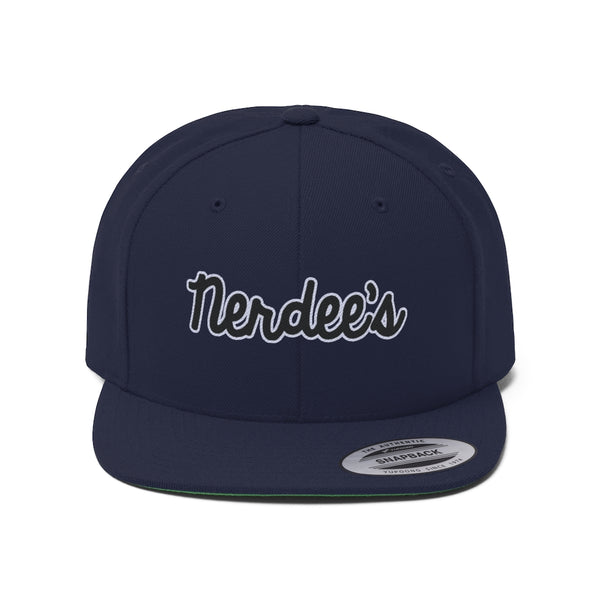 Nerdee's Script Logo (Blk/White) - Unisex Flat Bill Hat