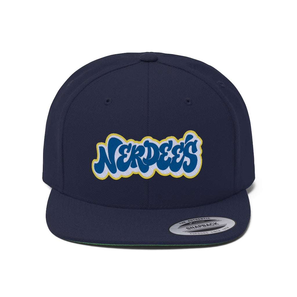 Nerdee's BLU/WHT/YEL Graffiti Style II Logo - Unisex Flat Bill Hat