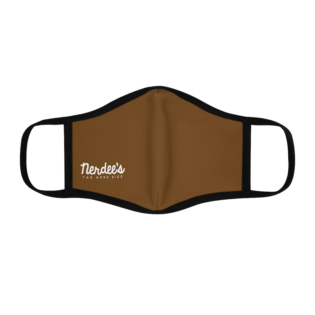 Nerdee's - The Nerd Bizz - Official Script Logo (White) - Fitted Polyester Face Mask - Dark Brown
