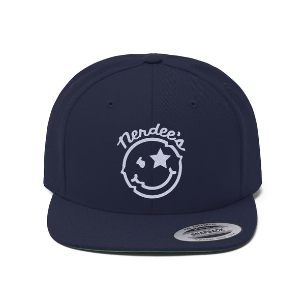 Nerdee's Official Logo (White) - Unisex Flat Bill Hat