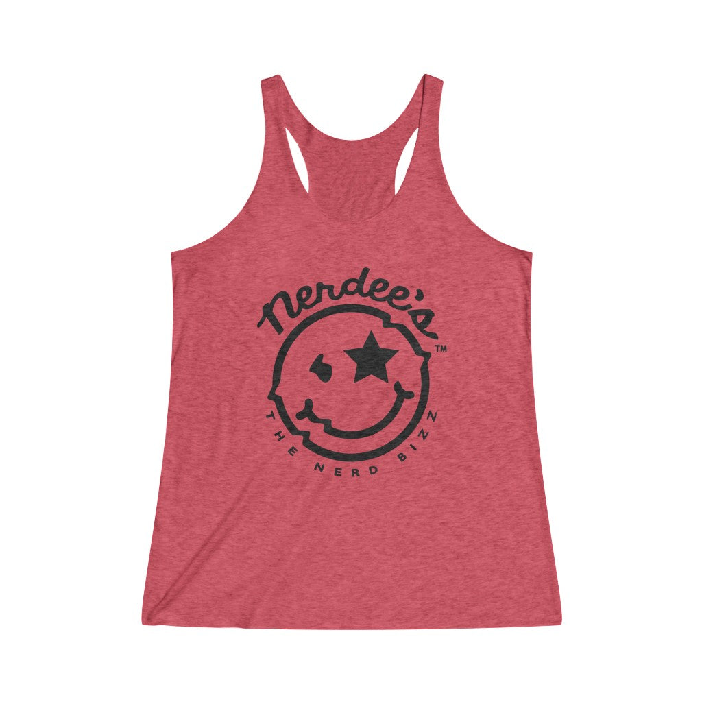 Nerdee's Official Logo "Mr. Smiley" (BLK) - Women's Tri-Blend Racerback Tank