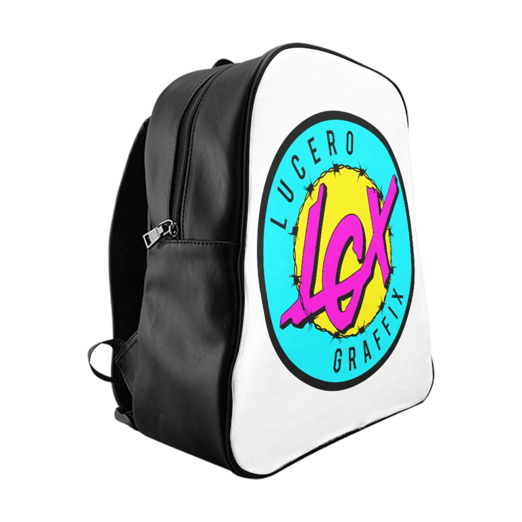 LGX School Backpack - AQU/YEL/PNK Logo - White