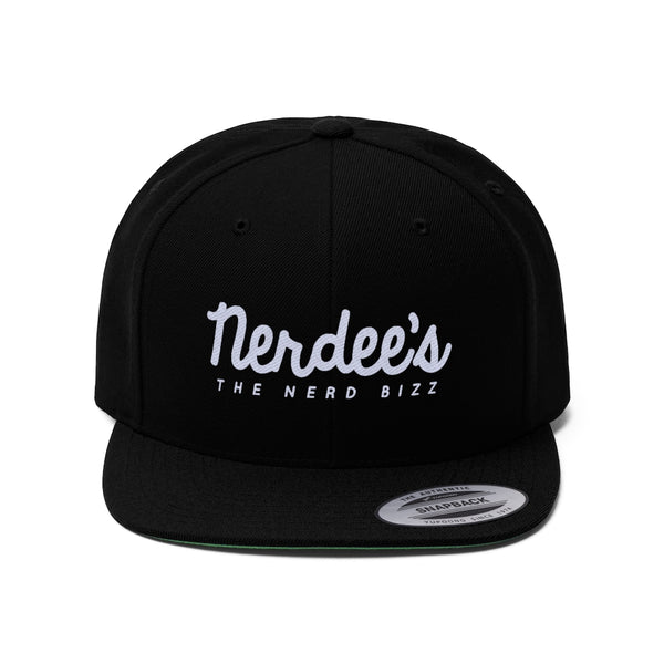 Nerdee's - The Nerd Bizz - Script Logo (White) - Unisex Flat Bill Hat