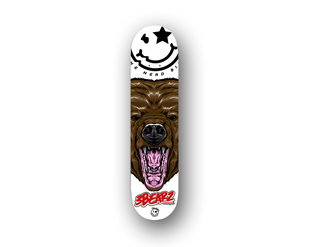 Nerdee's Skate Shop - 3Bearz "Grizzly" (WHT Design 01) - Skateboard Deck