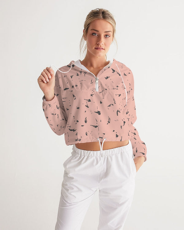 Ink Splatter On Pink - Women's Cropped Windbreaker