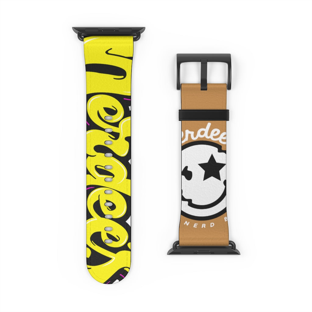 Nerdee's "Yellow Graffiti" Logo Watch Band - (Design 01) Tan
