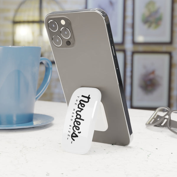 Nerdee's Script Logo - Phone Click-On Grip - White