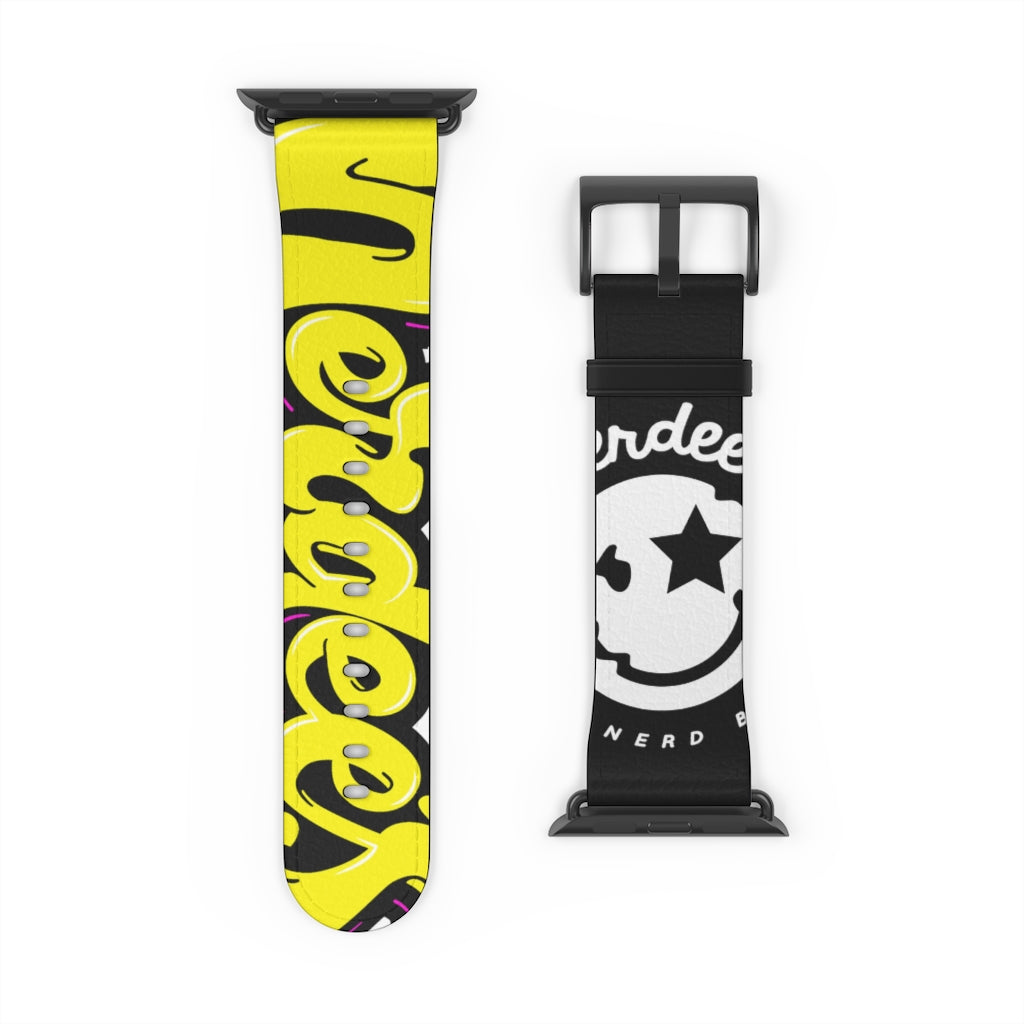 Nerdee's "Yellow Graffiti" Logo Watch Band - (Design 01) Black
