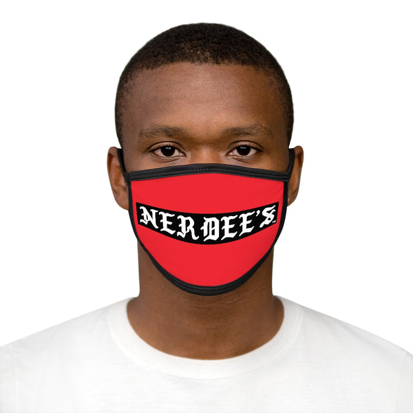 Nerdee's -  Old English Black Banner - (WHT Design 01) - Mixed-Fabric Face Mask (Adult Large Fit) - Red