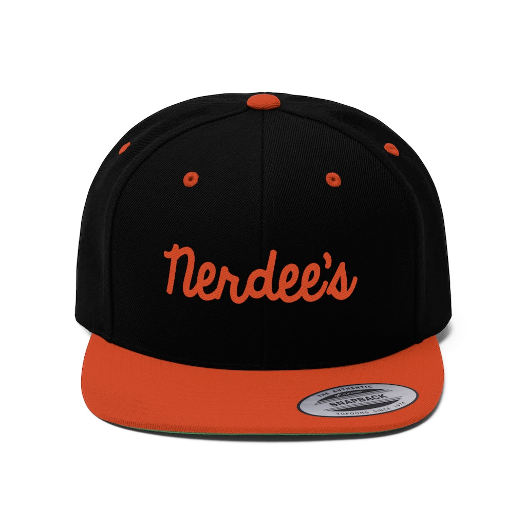 Nerdee's Script Logo (Orange) - Unisex Flat Bill Hat