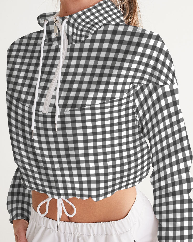 Gingham Print - Women's Cropped Windbreaker